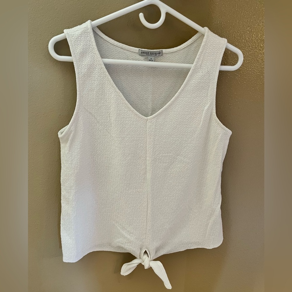 Green Envelope Women’s White Top with Tie